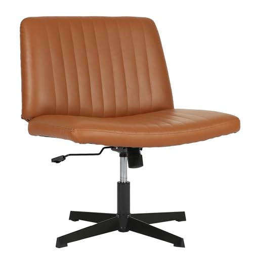 FDW | Criss Cross Chair Without Wheels | Brown | Armless Desk Chair | With Wide Seat, 360 Swivel, Height Adjustable & Stable Metal Base | for Office, Home Office, Vanity Seating | Pack of 1 - color: Brown, style: Without Wheels