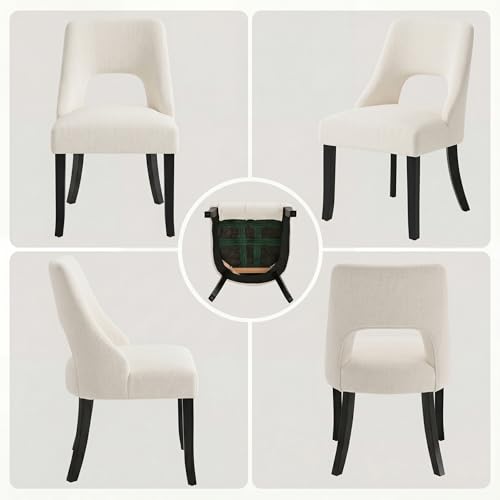 UVV Wooden Dining Chairs Set of 4, Mid Century Upholstered Dining Room Chair Kitchen Chairs, Fabric Dinner Chair with Solid Wood Legs for Kitchen Dining Room, Beige-Black Legs - color: Beige-black Legs, size: Set of 4