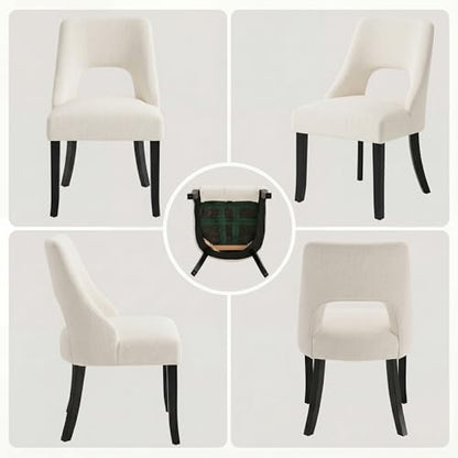 UVV Wooden Dining Chairs Set of 4, Mid Century Upholstered Dining Room Chair Kitchen Chairs, Fabric Dinner Chair with Solid Wood Legs for Kitchen Dining Room, Beige-Black Legs - color: Beige-black Legs, size: Set of 4