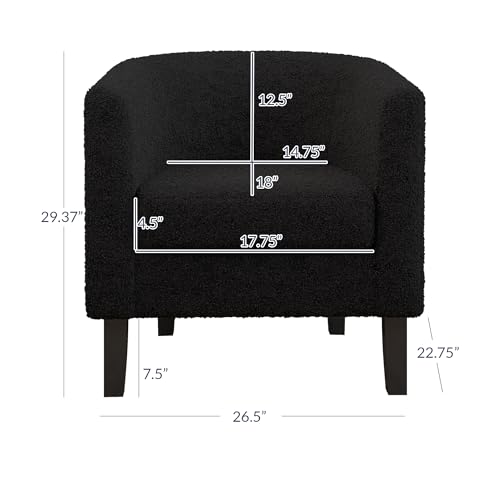 BELLEZE Living Room Chair, Teddy Polyester Accent Barrel Chair, Club Tub Sofa Chair for Bedroom, Corner Chair with Flared Legs and Cozy Soft Padding - Highland (Teddy Black) - color: Teddy Black, style: Barrel Chair