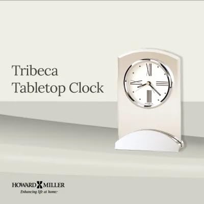 Howard Miller Tribeca Tabletop Alarm Clock – Quartz Movement, Brushed Aluminum Base & Beveled Glass Accents