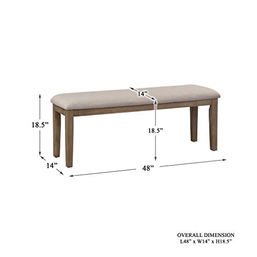 Homelegance Blair Upholstered Dining Bench, 48" W Entryway Bench, Sturdy Solid Wood Frame, Wire Brush Brown Finish, Comfortable Cushion Seat, Easy Assembly, Modern & Traditional, Gray/Brown - color: Gray/Brown, size: Bench