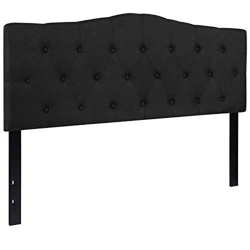 EMMA + OLIVER Tufted Upholstered Queen Size Headboard in Black Fabric - color: Black, size: Queen
