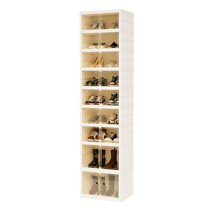 Foldable Shoe Organizer Storage Box, Portable Extra Large Folding Shoe Rack for Closet, Shoe Storage Box with Magnetic Transparent Door and Wheels, 9 Layers 18 Grids with 4 Big Grids - size: White 9 Layers-C