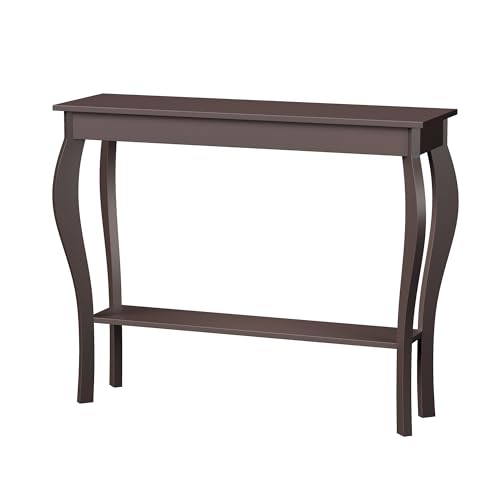 ChooChoo 39" Narrow Entryway Table with Storage Shelf, Espresso | Console Table with Curved Legs, Chic Accent Sofa Table with Shelves for Entryway, Living Room, Hallway - color: Espresso