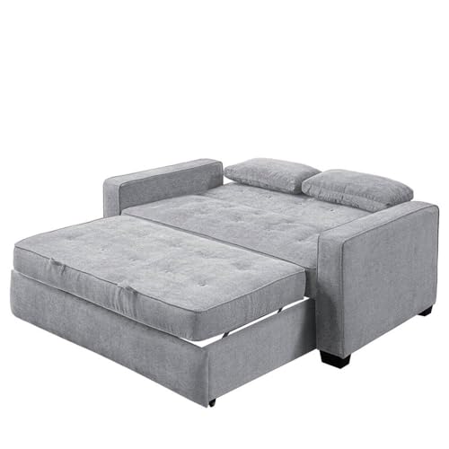 Serta Ainsley 66.5" Convertible Sleeper Loveseat, Full Size, Dreamcoil Comfort, Soft Woven Fabric, Light Grey - color: Light Grey, size: Full Loveseat