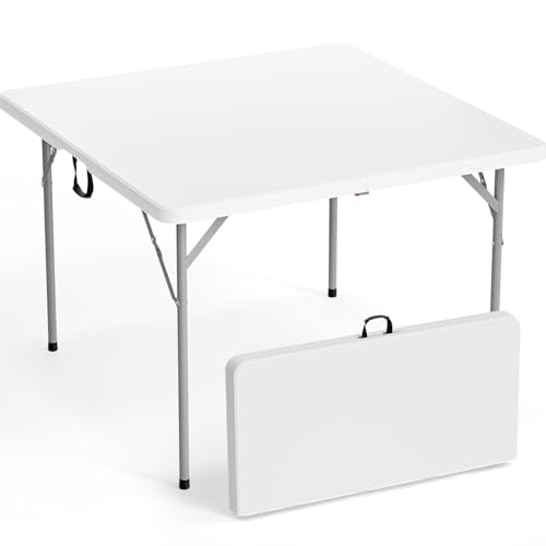 VINGLI 42" Fold in Half Square Table, Bi-Folding Commercial Portable Plastic Dining Table for Kitchen Outdoor Party Wedding Event, White - color: White, size: 42 inches
