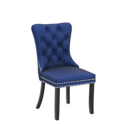 Virabit Tufted Dining Chairs Set of 6, Velvet Upholstered Dining Chairs with Nailhead Back and Ring Pull Trim, Solid Wood Dining Chairs for Kitchen/Bedroom/Dining Room (Blue) - color: Blue, size: set of 6