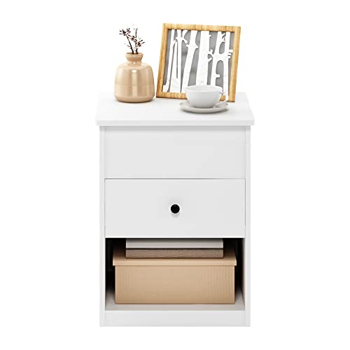 Furinno Jensen Lift Top Nightstand, Solid White | Storage Shelf, Knob Handle Drawer, Bedside Table, End Table, Side Table, for Bedroom, Closet, Dorm - color: Solid White, style: 1-Pack Lift Top