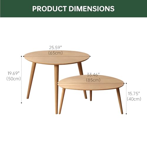 Small Oval Nesting Table, Mid Century Coffee Table for Living Room,Solid Oak Wood End Tables,Triangle Tabletop with 3 Legs,Minimalist Display Living Tables (Original Wood Color, Combine) - color: Original Wood Color, size: Tall-Large - 2 Pieces