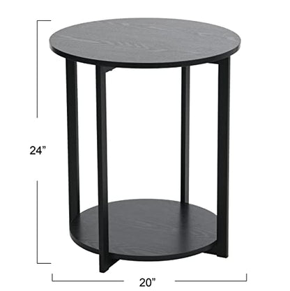Household Essentials Jamestown Round Side End Table with Storage Shelf, Black Oak Wood Grain and Black Metal Frame - color: Black Oak