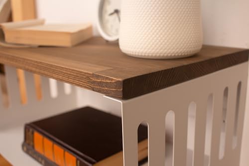 Floating Nightstand with White Metal Base, Wooden Top and Sturdy Metal Base, Minimalist Bedside Table, Wall Mounted Shelf, Bedside Shelf (Vancouver) - color: Vancouver