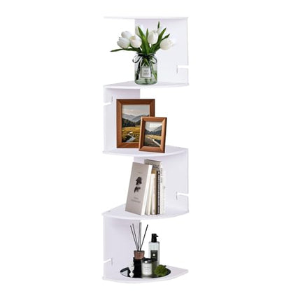 ShellKingdom Corner Shelf Wall Mount, 5 Tier Corner Bookshelf, Floating Display Shelves for Home, Living Room, Bedroom, Office, Bathroom, Small Spaces Decorations, 7.87 X 7.87 X 33.46 INCHES (White) - size: 5 Tier