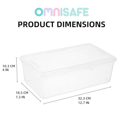 Stackable Plastic Storage Shoebox, BPA-Free Nestable Container with Latching Lid to Organize Shoes, See-Through Box for Home and Office, Multi-Purpose Clear Bins (12 Pack 6 Quart) | BPA-Free, Nestable, Home and Office, Latching Lid, Multi-Purpose