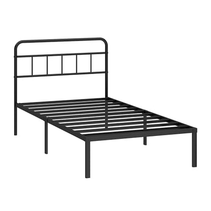 Kujielan 12 inches Twin Bed Frame with Minimalist headboard, Black | Metal Platform Base with Strong Metal Slats,Mattress Foundation for Under Bed Storage,Easy Assembly - size: Twin