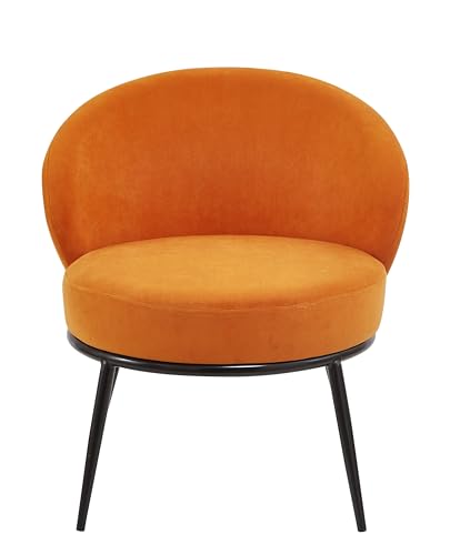 GDFStudio 27" Modern Accent Chair, Comfy Lounge Chair, Velvet Upholstered Chair, Mid Century Modern Armchair with Metal Leg, Solid Wood Frame, Cushion Barrel Side Chair for Living Room Bedroom, Orange - color: Orange + Velvet