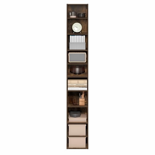 Furinno PASIR Book Shelf, 10-Tier Bookshelf, Bookcase with Open Shelf, 9.2 x 11.8 x 78.7, for Living Room, Bedroom, Home Office, Amber Pine - color: Amber Pine, size: 10-Tier, 12-Inch Width
