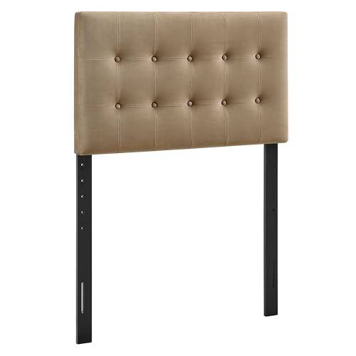 Modway Emily Twin Size Performance Velvet Headboard in Taupe - Stain-Resistant Velvet Upholstery with Button Tufting and 7 Adjustable Height Positions - color: Taupe, size: Twin