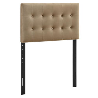 Modway Emily Twin Size Performance Velvet Headboard in Taupe - Stain-Resistant Velvet Upholstery with Button Tufting and 7 Adjustable Height Positions - color: Taupe, size: Twin