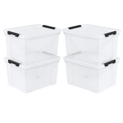 4-Pack 22 Quart Rolling Storage Bins with Lids & Wheels | Clear Plastic Latching Organizer Boxes, Stackable Containers for Home & Office - size: 22 Quart