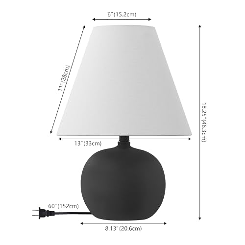 JONATHAN Y Asher 18.25" Gourd LED Table Lamp, Matte Black, Set of 2 | Scandinavian Minimalist Style, White Linen Shade, Resin Metal Base, Bedside Nightstand, Rotary Switch, LED Bulbs Included - color: Matte Black