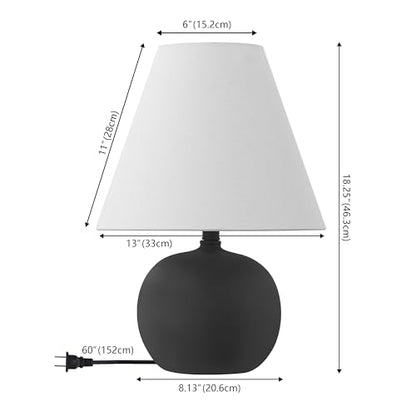 JONATHAN Y Asher 18.25" Gourd LED Table Lamp, Matte Black, Set of 2 | Scandinavian Minimalist Style, White Linen Shade, Resin Metal Base, Bedside Nightstand, Rotary Switch, LED Bulbs Included - color: Matte Black