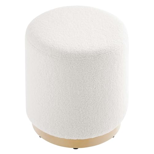 Modway Tilden 16 Inch Round Soft Sherpa Fabric Upholstered Ottoman in Ivory Natural - Small Ottoman Foot Rest with Rubberwood Plinth Base - Living Room Ottoman Side Table - Sherpa Ottoman Footstool - color: Ivory Natural
