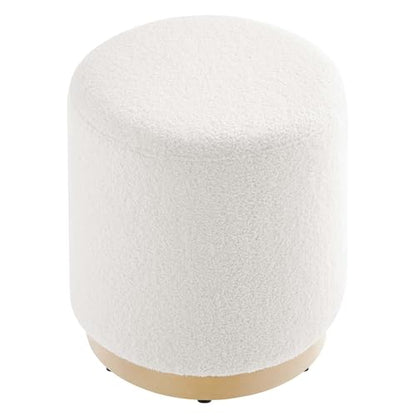 Modway Tilden 16 Inch Round Soft Sherpa Fabric Upholstered Ottoman in Ivory Natural - Small Ottoman Foot Rest with Rubberwood Plinth Base - Living Room Ottoman Side Table - Sherpa Ottoman Footstool - color: Ivory Natural