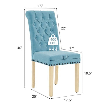adochr Linen Dining Chairs Set of 6, Armless Parsons Chairs,Light Blue | Wooden Legs & Tufted Buttons, Upholstered Dining Room Chair for Kitchen/Dining Room/Living Room - color: Light Blue, size: 6PCS