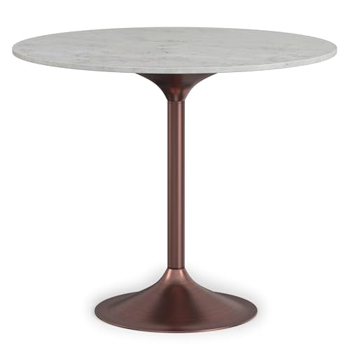 SIMPLIHOME Whitley 72" Wide Solid Mango Wood Dining Table in Grey Wash - color: White Marble/Antique Copper