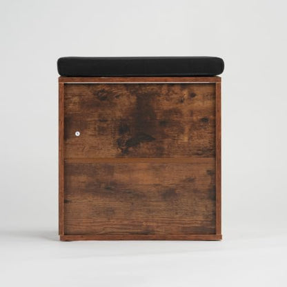 2 Tier Small Shoe Storage Bench Rustic Brown US-FHXD01H | hold up to 4 pairs of shoes, with Adjustable Middle Shelf, Padded Seat Cushion,cut-out handle - color: Rustic Brown