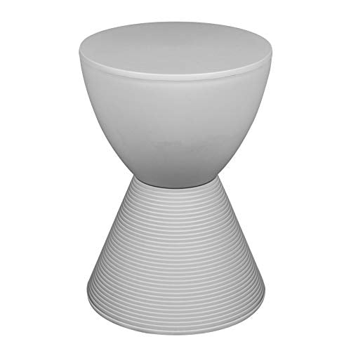 LeisureMod Side Table Modern ABS Ribbed Hourglass End Table Compact Accent Drum Table with Removable Lid for Storage Indoor and Outdoor Use 16.75" H x 11.75" W x 11.75" D Boyd Series in Light Grey - color: Light Grey