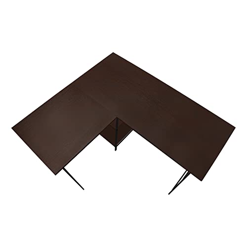 Computer Desk L-Shaped Corner Desk 48" 3-Tier Writing Desk with Storage Shelves, Espresso Laminate Top, Black Metal Sawhorse Legs, Space-Saving Home Office Laptop Workstation
