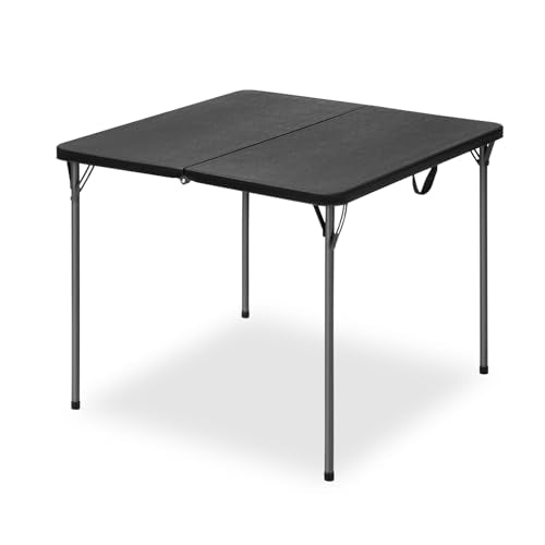 34" Square Folding Table for 4 Person, 330lbs Weight Capacity Foldable Table with HDPE Tabletop & Heavy-Duty Steel Legs, Large Portable Picnic Table for Indoor Outdoor Parties, Camping, Black - color: Black