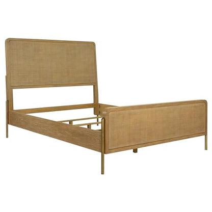 Coaster Home Furnishings - Arini - Wood - Rattan Queen Panel Bed with Woven Cane, Metal Tube Legs, and Tall Headboard - Bedroom - Sand Wash and Natural Cane - 224300Q - size: Queen