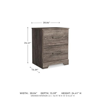 Signature Design by Ashley 2-Drawer Nightstand, Gray, Ralinksi | Rustic warm gray replicated oak grain finish, Antiqued pewter-tone handles, 40 lb engineered wood storage for guest rooms - color: Grayish Brown, style: Night Stand