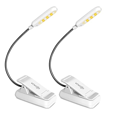 VAVOFO Book Light, Rechargeable Clip On Reading Light 7 LEDs with 9 Brightness Levels for Bed and Desk Studying (White 2-Pack) - color: White+White