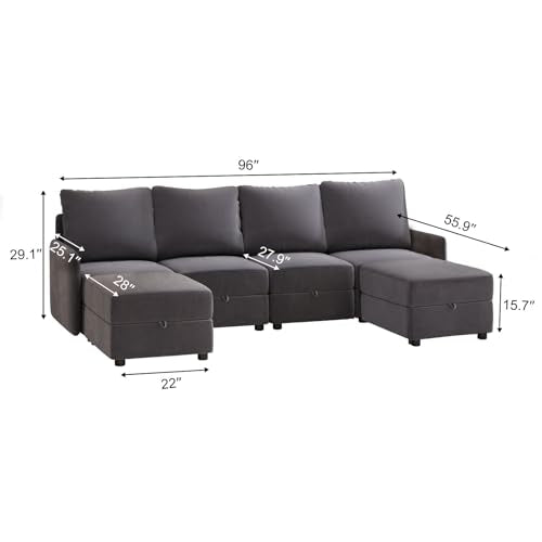 COMHOMA Convertible Sectional Sofa Couch Free Combination L/U Shaped Sofa with High Density Memory Foam Modular Oversized Cloud Couch for Living Room, Apartment and Small Space 6 Seaters - size: 4+2M