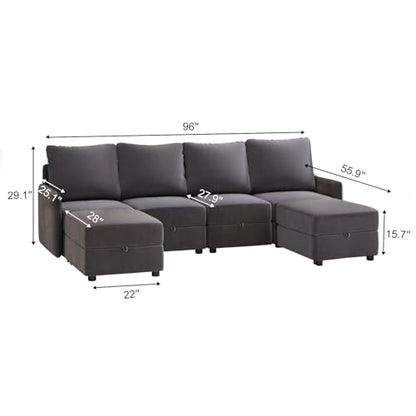 COMHOMA Convertible Sectional Sofa Couch Free Combination L/U Shaped Sofa with High Density Memory Foam Modular Oversized Cloud Couch for Living Room, Apartment and Small Space 6 Seaters - size: 4+2M