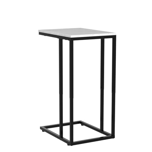 C Shaped Side Table Set of 2, Marble End Table for Sofa and Bed, Couch Table That Slide Under, Snack Side Table for Living Room, Bedroom or Small Spaces, White and Black - color: Black