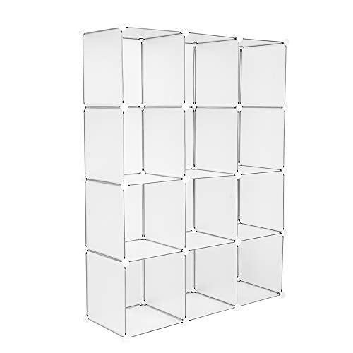 VINGLI Cube Storage, 12 Cubes Organizer Shelves Plastic Book Shelf, DIY Modular Storage Cube Organizer w/Hammer for Bedroom Living Room Office - Translucent White