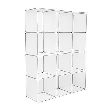 VINGLI Cube Storage, 12 Cubes Organizer Shelves Plastic Book Shelf, DIY Modular Storage Cube Organizer w/Hammer for Bedroom Living Room Office - Translucent White