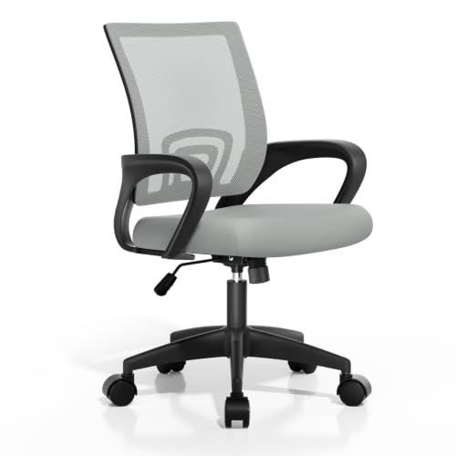 Office Chair, Ergonomic Mid-Back Mesh Desk Chair, Light Gray | Lumbar Support, Adjustable Height, Rolling Wheels, Comfy Armrest, For Work, Study, Gaming - color: Light Gray