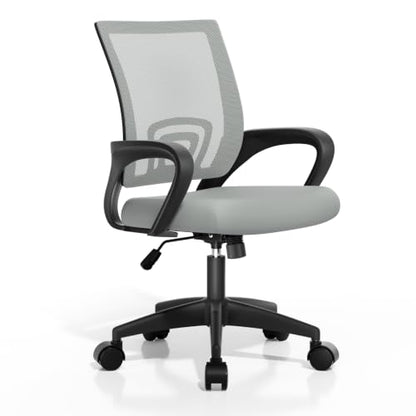 Office Chair, Ergonomic Mid-Back Mesh Desk Chair, Light Gray | Lumbar Support, Adjustable Height, Rolling Wheels, Comfy Armrest, For Work, Study, Gaming - color: Light Gray