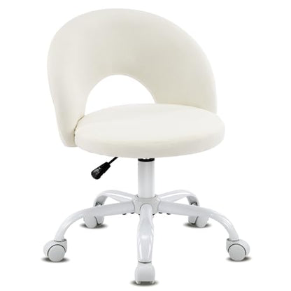 VINGLI Small Vanity Chair with Wheels for Girls.Cute Modern Adjustable Height Armless Office Desk Chair.360°Swivel Comfy Rolling Chair for Study, Make up Room,Small Space,Linen White - color: Linen White