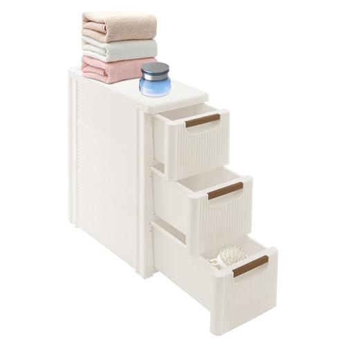 Storage Drawers on Wheels, 3-Drawer Slim Rolling Storage Cart with 4 Casters, Narrow Plastic Organizer for Bathroom Bedroom Kitchen Classroom, Space-Saving Mobile Cabinet