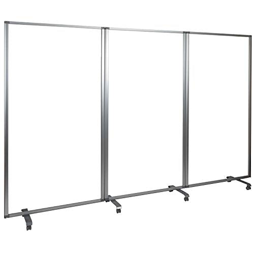 Flash Furniture 36 Inch Wide Acrylic Mobile Partition, Transparent | 72 Inches High, Lockable Casters, Durable Construction, Commercial Use