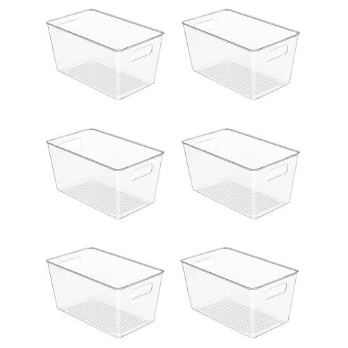 Vtopmart 6 Pack Clear Storage Bins, Pantry Cabinet Organizer Bins, Medium | Plastic Pantry Storage Bins with Handle, Storage Containers for Fridge, Cabinet, Kitchen, Countertops, Cupboard, Freezer - size: M(10"×6"×5")