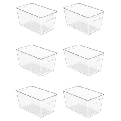 Vtopmart 6 Pack Clear Storage Bins, Pantry Cabinet Organizer Bins, Medium | Plastic Pantry Storage Bins with Handle, Storage Containers for Fridge, Cabinet, Kitchen, Countertops, Cupboard, Freezer - size: M(10"×6"×5")