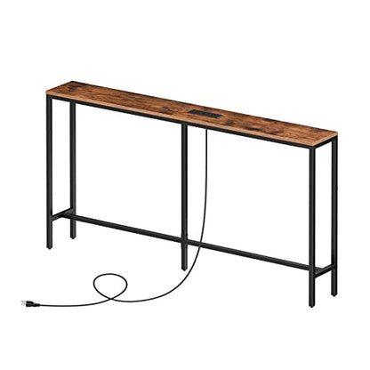 MAHANCRIS 55.1 Skinny Console Table with Power Outlets, 5.9" Slim Sofa Table Behind Couch, Long Entryway Tables, Narrow Sofa Hallway Table, Living Room CTHR145E01 - size: 5.9"D x 55.1"W x 31.7"H